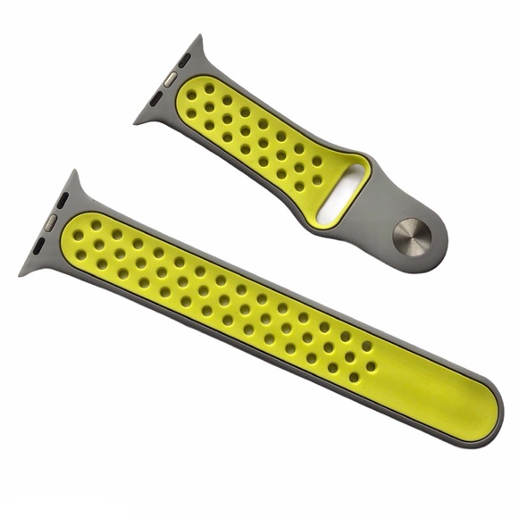 5/$20 NEW Gray Yellow Silicone Sport Band Apple Watch 44/45/49 mm M/L Silver - Picture 4 of 8